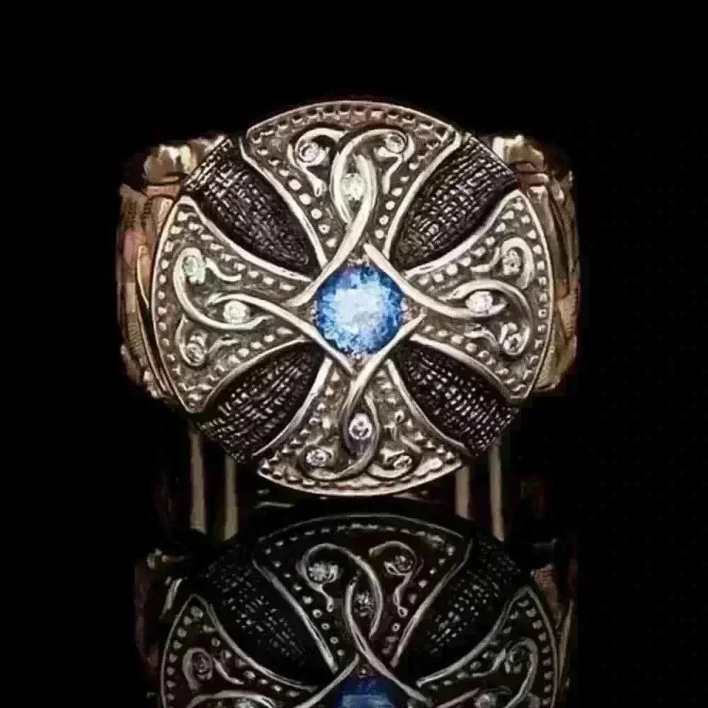 💎 Unisex Black Enamel Signet Ring Rose Gold Blue Fashion Ring, GPMB1486-7